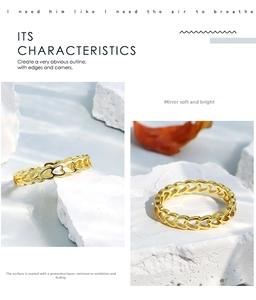Detail of hollow heart ring with gold mirror polish and anti-oxidation coating