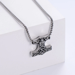 Vintage Viking Thor's Hammer Mjölnir pendant in stainless steel with Nordic engravings
