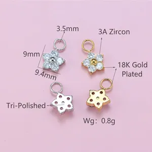 18K gold plated plum blossom zircon pendants for DIY earrings jewelry making