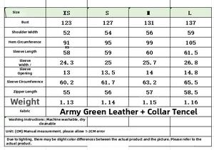 Detaillierte Größentabelle mit Maßen für die Damen Freizeitjacke in XS bis L Größe
