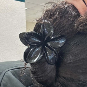Elegant black plumeria flower hair claw clip for women stylish ponytail holder accessory