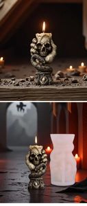 Detailansicht der Gothic-Schädel-Hand-Kerze mit passender Silikonform für DIY