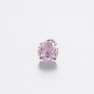 6mm pink octagonal rose cut zircon stud earring with silver titanium steel claw setting