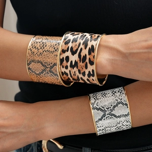 Vintage leopard and snakeskin pattern geometric wide open cuffs for women