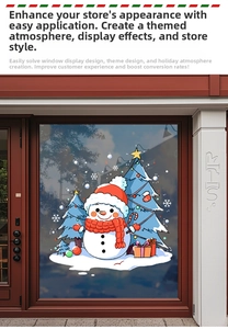 Detail of Christmas snowman and snowflake static stickers on a glass store window