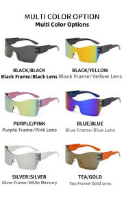 Detailed grid showing six stylish Y2K rimless sunglasses in various lens colors