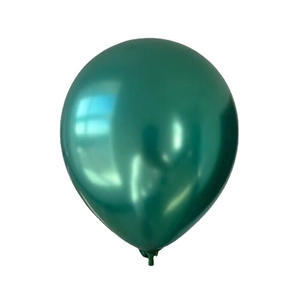 Detail of a 10-inch dark metallic green balloon with premium glossy finish for 2026 events