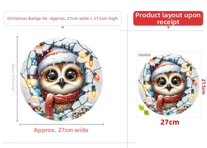 Layout details for 27x27.5cm Christmas owl wall sticker with 3D ice crack effect