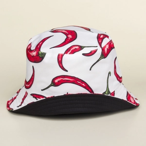 Cappello a secchiello reversibile con stampa al peperoncino rosso e fodera nera casual