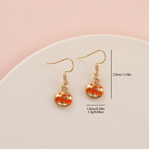 Detailed size specifications for Halloween pumpkin earrings in gold and orange finish