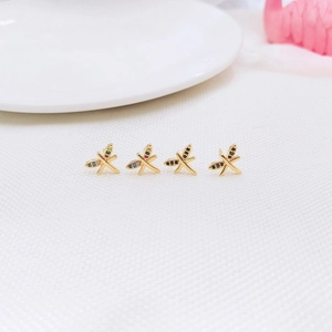 Dragonfly Stud Earrings Copper 18K Gold Plated Zircon Inlaid With Silver Earring Post Korean Style For Women
