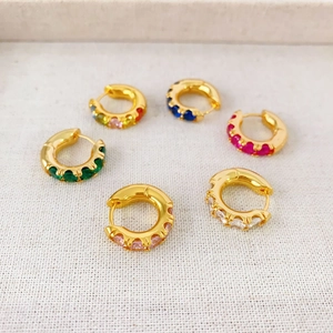 Zircon Inlaid Round Huggie Hoop Earrings Gold Plated Copper For Women Trendy Colorful Jewelry Accessory Gift