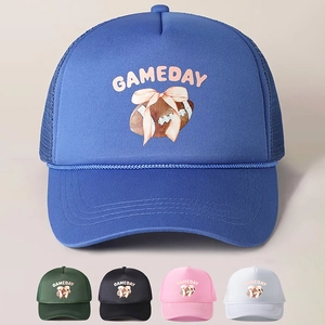 Gameday Football Bow Print Trucker Hat Polyester Mesh Breathable Adjustable Baseball Cap Outdoor Sports Casual Headwear