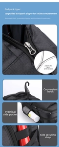 Detail of waterproof sports backpack with auto-lock zipper, hook and mesh side pocket