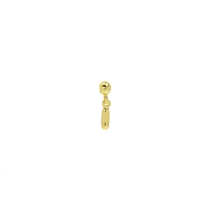 Detailed view of long vertical golden DIY bubble letter pendant with bead hole