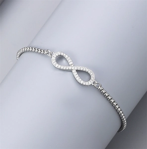Bracciale infinito minimalista in acciaio inossidabile con zirconi e catena a sfere