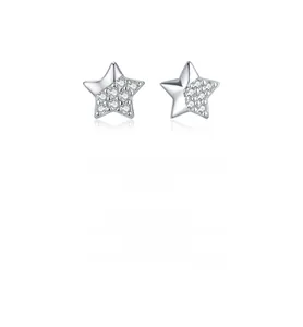 Detailed macro view of S925 sterling silver star stud earrings with white zircon inlay