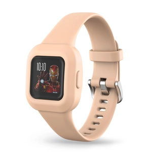 Detailansicht des rosa Silikonarmbands mit silberner Schnalle für Kinder Smartwatch