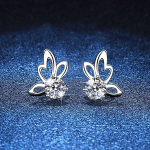 Classic butterfly S925 sterling silver stud earrings with sparkling round moissanite