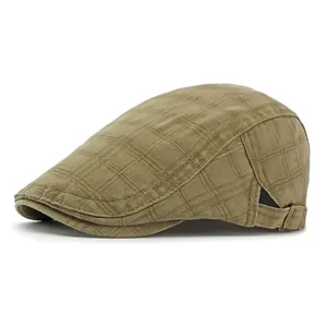 Boina De Cuadros Vintage Algodón Lavado Gorra Plana Ajustable Para Hombres Mujeres Transpirable Retro Newsboy Cap