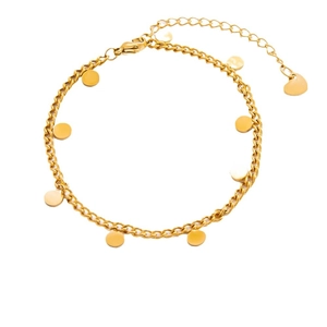 Minimalist 18k gold stainless steel chain bracelet with round sequins and heart pendant