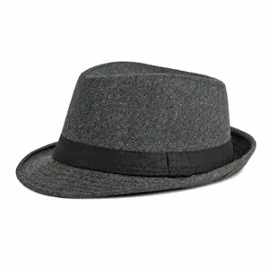 Classic grey British retro style fedora jazz hat for men with black ribbon band