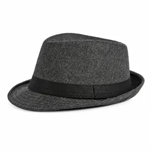 Cappello fedora classico grigio da uomo stile retrò britannico con nastro nero