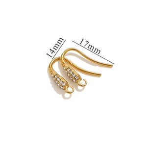 Detailed view of gold plated rhinestone earring hooks with size 14mm by 17mm