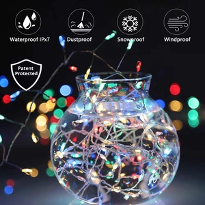 Waterproof LED copper wire firecracker string lights glowing in a glass vase for Christmas