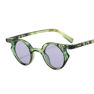 Vintage punk sunglasses with green marble frame and purple lenses for hip hop style