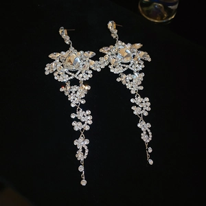 Elegant silver tassel earrings with sparkling rhinestones and drop crystal fringe design