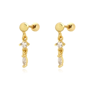 925 Sterling Silver Stud Earrings Long Geometric Dangle Cubic Zirconia Screw Back Women Elegant Cartilage Studs