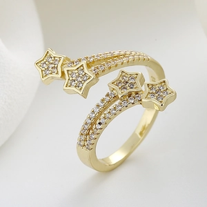 Minimalist gold star zircon ring with twisted design and adjustable opening for women