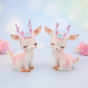 Cute pink and cream resin deer figurines for car interior and bedroom decoration