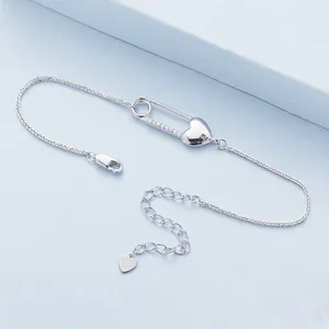 Elegant S925 sterling silver heart safety pin bracelet with cubic zirconia accents