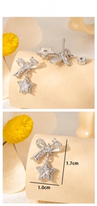 Detailed size specifications for bow star pendant earrings in silver finish