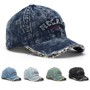 Washed Denim Baseball Cap Distressed Ripped Cotton 3D Letter Embroidery Leopard Print Brim Vintage Streetwear Adjustable