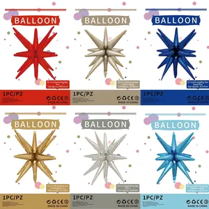 22 inch 4D starburst foil balloons set in six metallic colors for party decorations