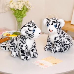 Realistic Snow Leopard Plush Toy Soft Stuffed Animal Blue Eyes Kids Birthday Gift Home Decor Simulation Leopard Doll