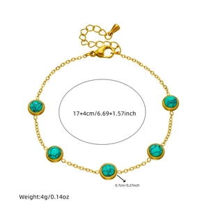 Golden turquoise bracelet with dimensions 17 plus 4 cm shown on white background