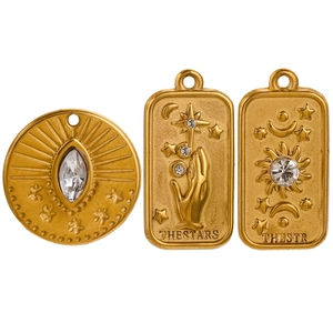 3D embossed gold tarot pendants with octagram star and sun design for jewelry making