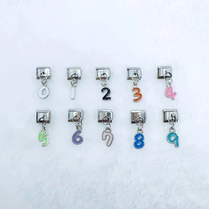 DIY charm bracelet links featuring silver alloy numbers zero to nine with colorful enamel