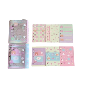 Cute cartoon transparent 3-hole binder notebook with colorful bear and bunny inner pages