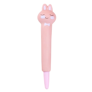 Pink cartoon rabbit squishy gel pen for stress relief on a clean white background