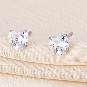Heart Stud Earrings With 925 Sterling Silver Earring Post 4-Prong Zircon Simple Sweet Style For Women Jewelry