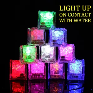 Water-activated LED ice cubes in multiple colors with reflective pyramid stack display