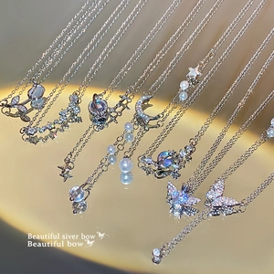 Fashion Necklace Butterfly Heart Planet Pendant Copper Titanium Steel Rhinestone Imitation Artificial Pearl Adjustable Clavicle Chain For Women