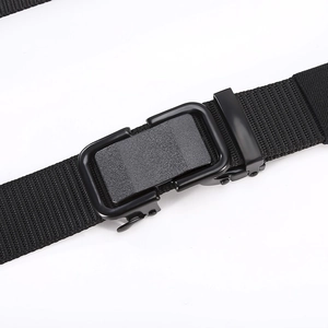 Men's tactical nylon belt featuring a black matte automatic buckle and woven strap
