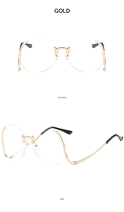 Detailed front and side views of gold rimless round sunglasses with metallic temples