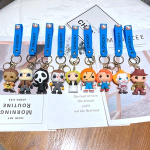 Set of horror movie character keychains featuring Chucky, Pennywise, and Ghostface